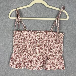 Smocked Crop Tank Top Medium Floral‎ Ruffles Cottage Coquette Milkmaid Dainty